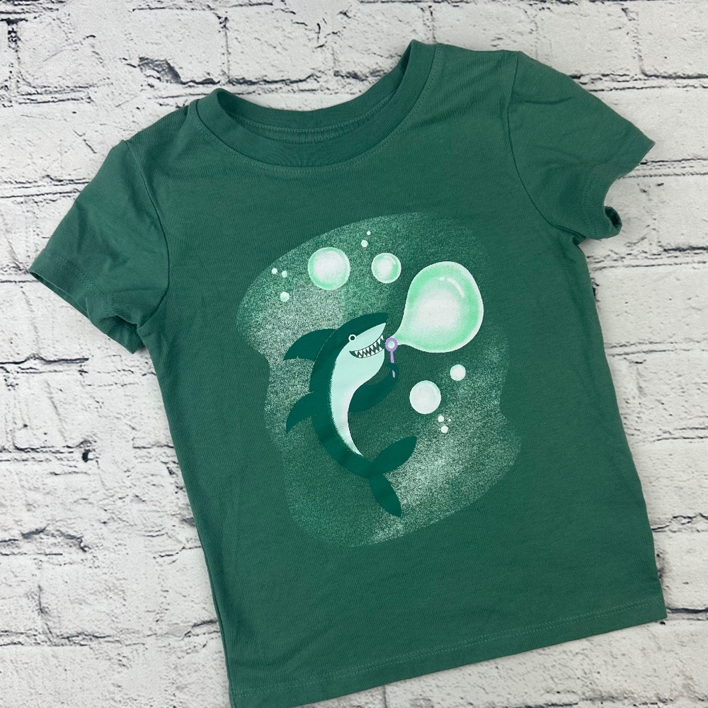 Cat & Jack Shark blowing bubbles teal/green t-shirt size 2T